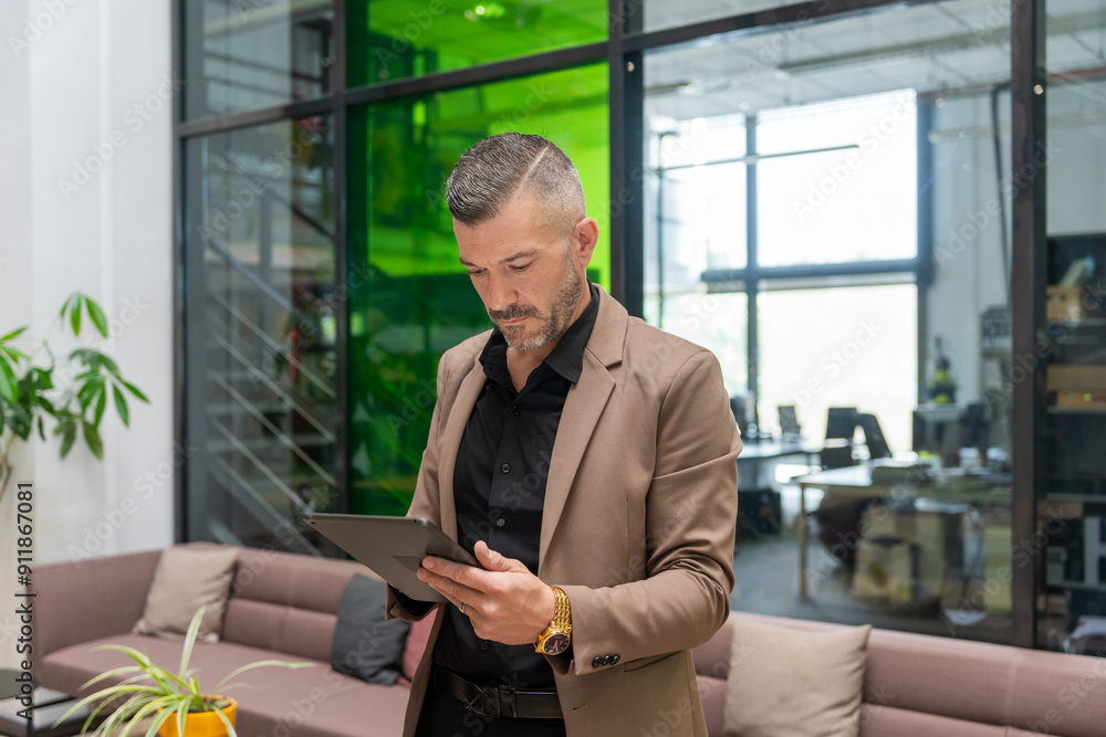 Stylish Businessman Using Tablet In Office Stylish Businessman Using Tablet In Office