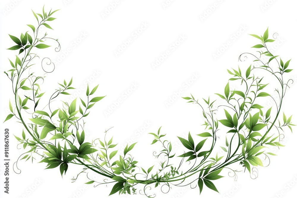 Green Vine Border Design with White Background Green Vine Border Design with White Background