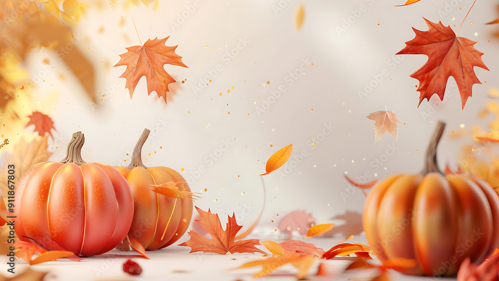 Naklejka premium Autumn Theme with Pumpkins and Leaves