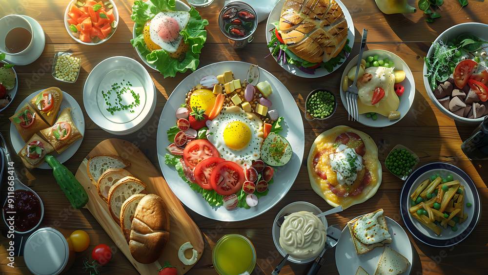 Assorted Fresh Seafood Dishes on Wooden Table Assorted Fresh Seafood Dishes on Wooden Table
