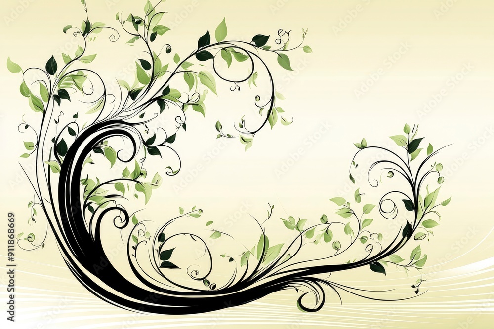 Elegant Floral Design with Swirls and Leaves Elegant Floral Design with Swirls and Leaves