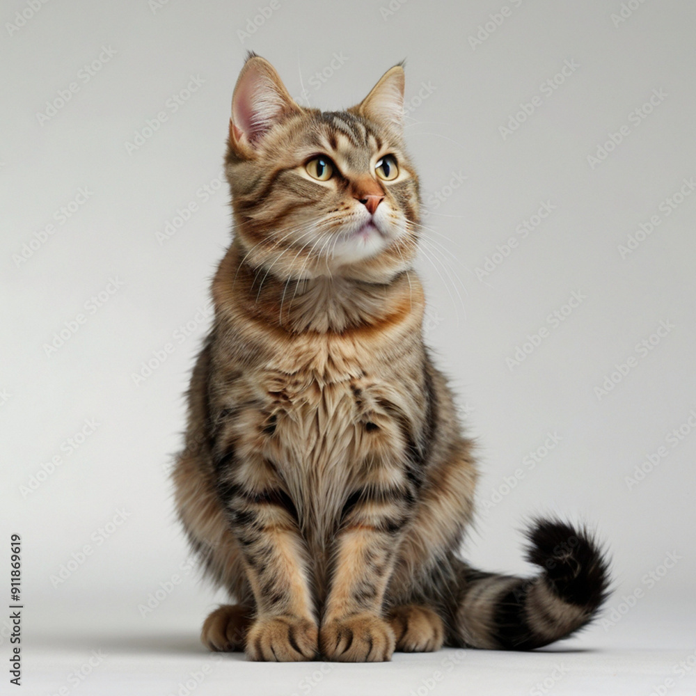 斜め上を見て座っている可愛いキジトラ猫 斜め上を見て座っている可愛いキジトラ猫