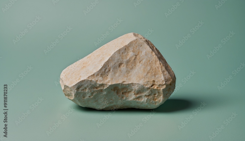 Single rugged stone placed on a smooth mint green surface. Single rugged stone placed on a smooth mint green surface.