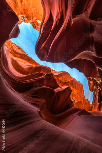 Sky above the Colorful sandstone formations in Lower Antelope Canyon