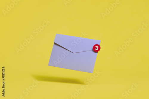 Purple Envelope With Notification Icon On Yellow Background