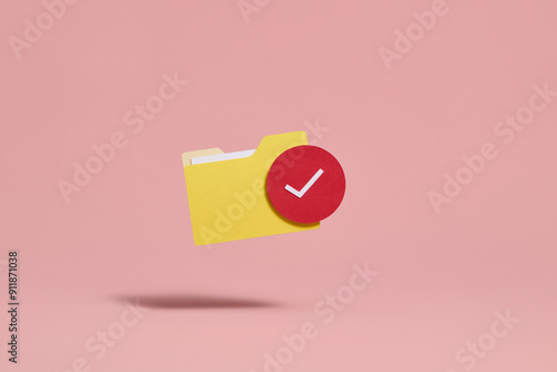 Yellow Folder with Red Checkmark on Pink Background