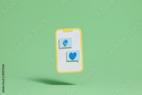 Empty Photo Frame with Heart and pin on Green Background photo