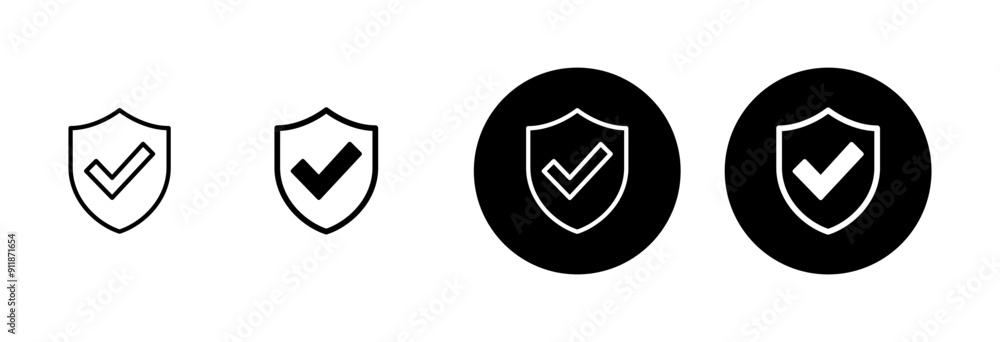Shield check mark icon vector isolated on white background. Protection approve sign. Safe icon vector Shield check mark icon vector isolated on white background. Protection approve sign. Safe icon vector