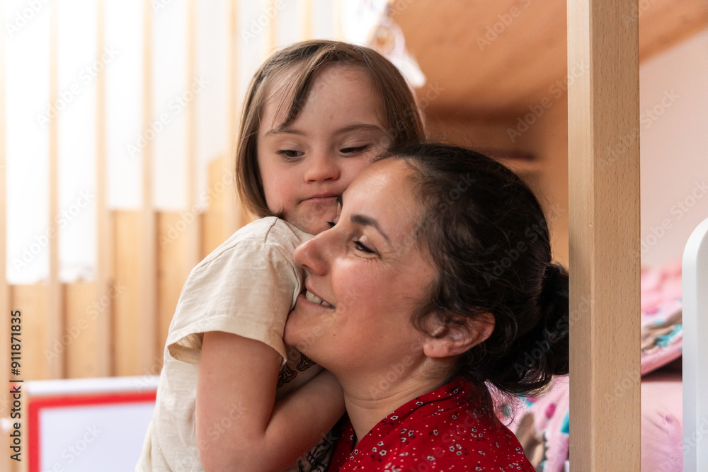 Mother Hugging Down Syndrome Daughter. Mother Hugging Down Syndrome Daughter.