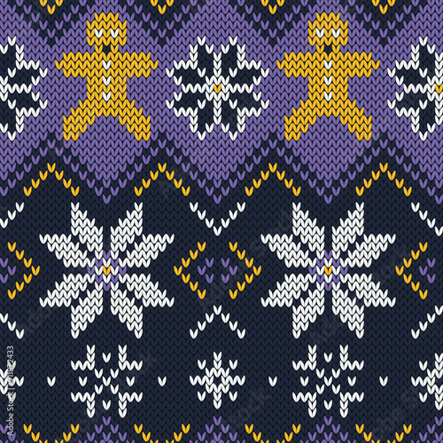 Christmas knitted seamless pattern. Winter background for ugly sweater or any knit wear design, fair isle style. Vector illustration