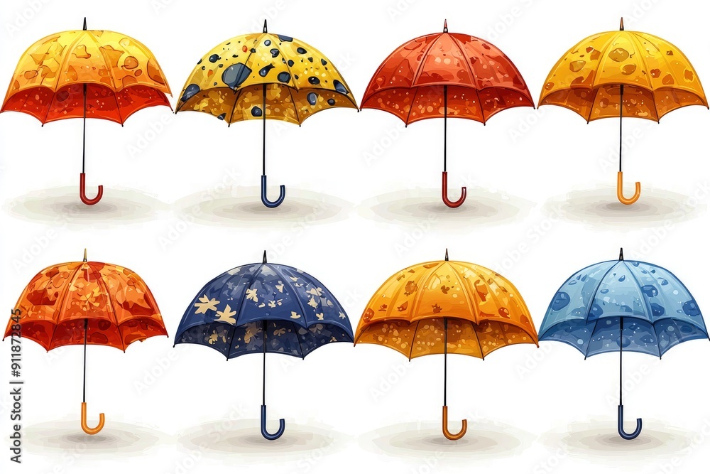 Set of Colorful Umbrellas with Autumn Leaves Design Set of Colorful Umbrellas with Autumn Leaves Design