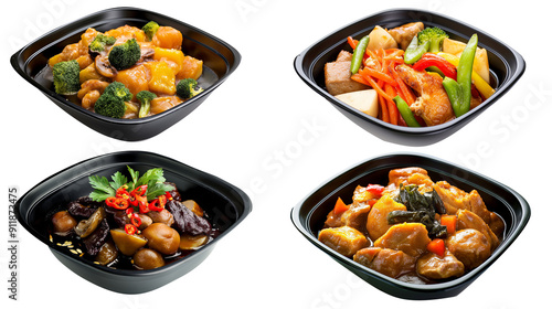 Asian Cuisine Selection in Black Containers