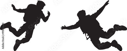 Silhouette of boys doing sky diving vector icon