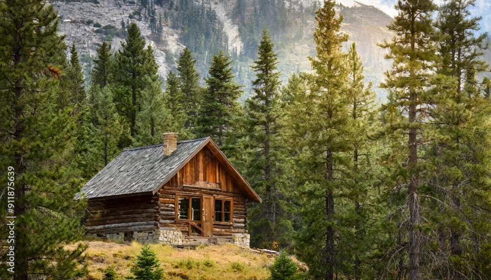 Rustic Mountain Cabin Surrounded by Evergreen Trees Rustic Mountain Cabin Surrounded by Evergreen Trees