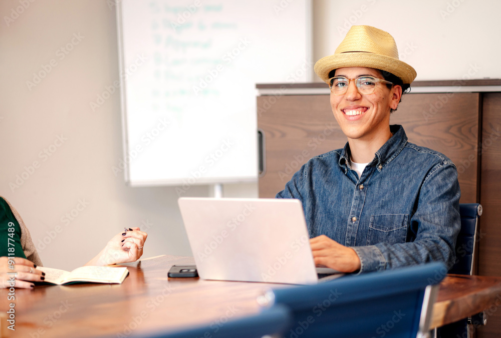 Smiling Business Professional at Work