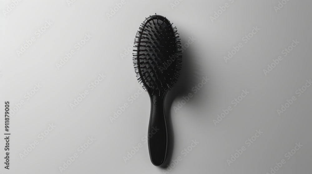 Chic black hairbrush on a pristine white surface embodies simplicity and sophistication, accentuating the beauty and attention to detail in hairstyling Chic black hairbrush on a pristine white surface embodies simplicity and sophistication, accentuating the beauty and attention to detail in hairstyling