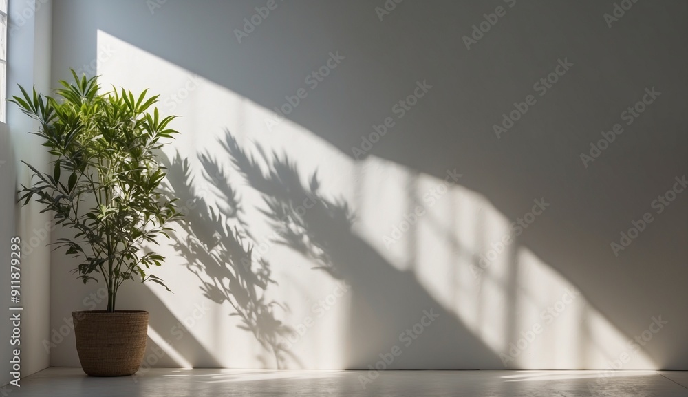 Plant casting shadow inside a brightly lit modern room Plant casting shadow inside a brightly lit modern room