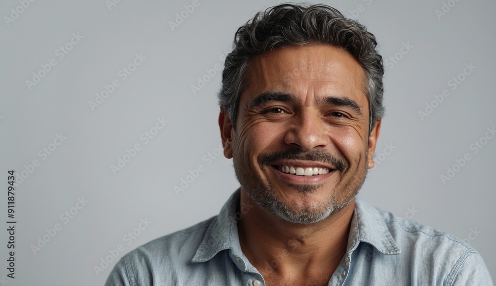 Smiling man with gray hair in casual shirt against gray background. Smiling man with gray hair in casual shirt against gray background.