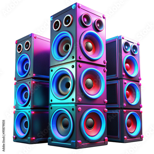 audio neon speakers isolated on white