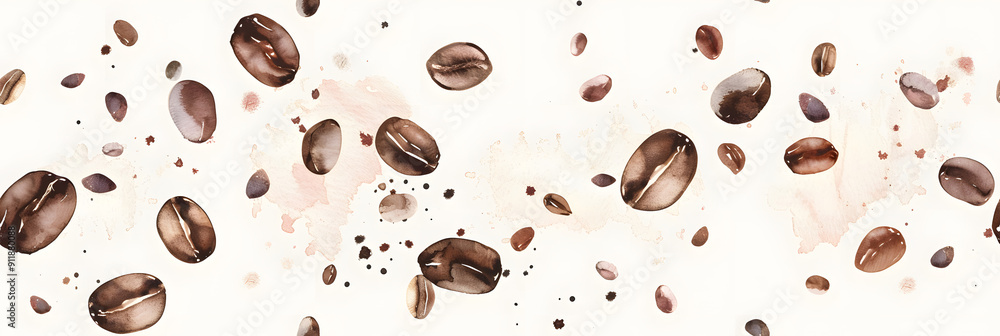 Obraz premium coffee bean watercolor soft pastel seamless pattern