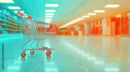 Empty shopping cart in supermarket.. photo