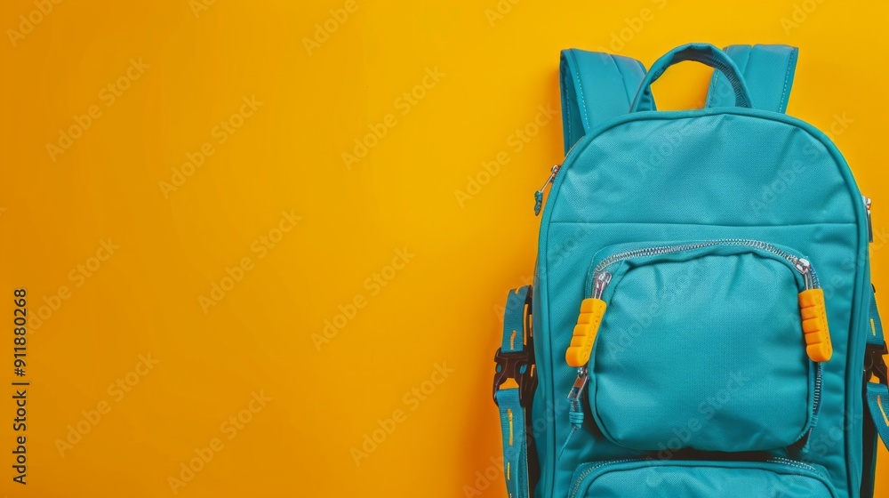 School bag. Backpack with erasers for school on yellow background generative ai School bag. Backpack with erasers for school on yellow background generative ai