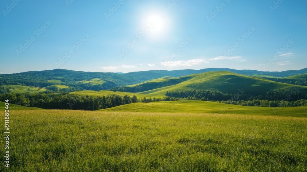 Rolling Hills and Green Fields under a Bright Sun Rolling Hills and Green Fields under a Bright Sun