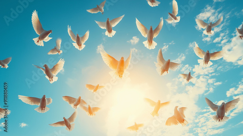 doves of peace against the azure sky