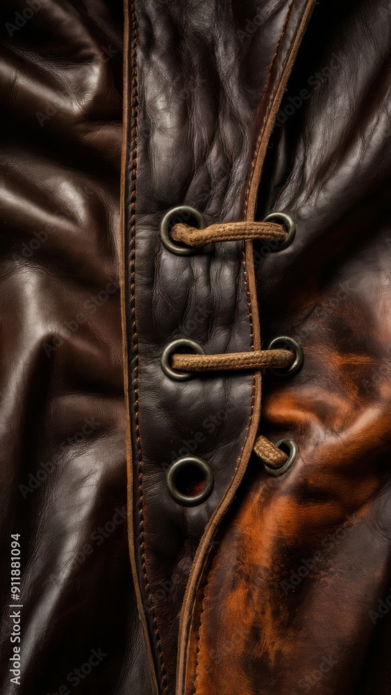 A close up of a brown leather jacket with some stitching, AI A close up of a brown leather jacket with some stitching, AI