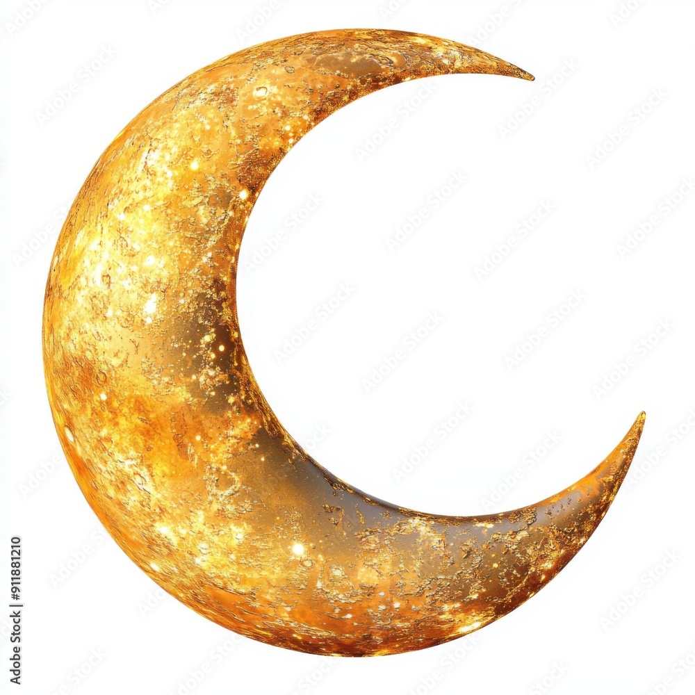 Shimmering Gold Crescent Moon - Celestial Symbol with Soft Gradient Isolated on White Background Shimmering Gold Crescent Moon - Celestial Symbol with Soft Gradient Isolated on White Background