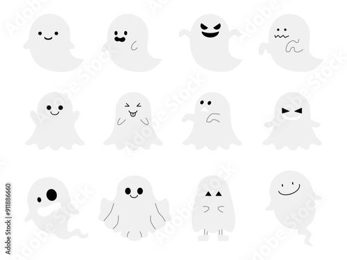 ハロウィンのかわいいお化けのイラストセット