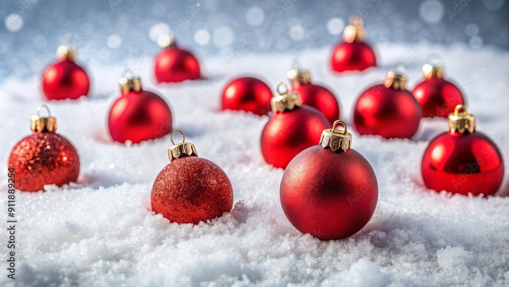 Red Christmas balls scattered on white snow , Christmas, balls, decoration, winter, holiday, red, festive, ornaments, snowy Red Christmas balls scattered on white snow , Christmas, balls, decoration, winter, holiday, red, festive, ornaments, snowy
