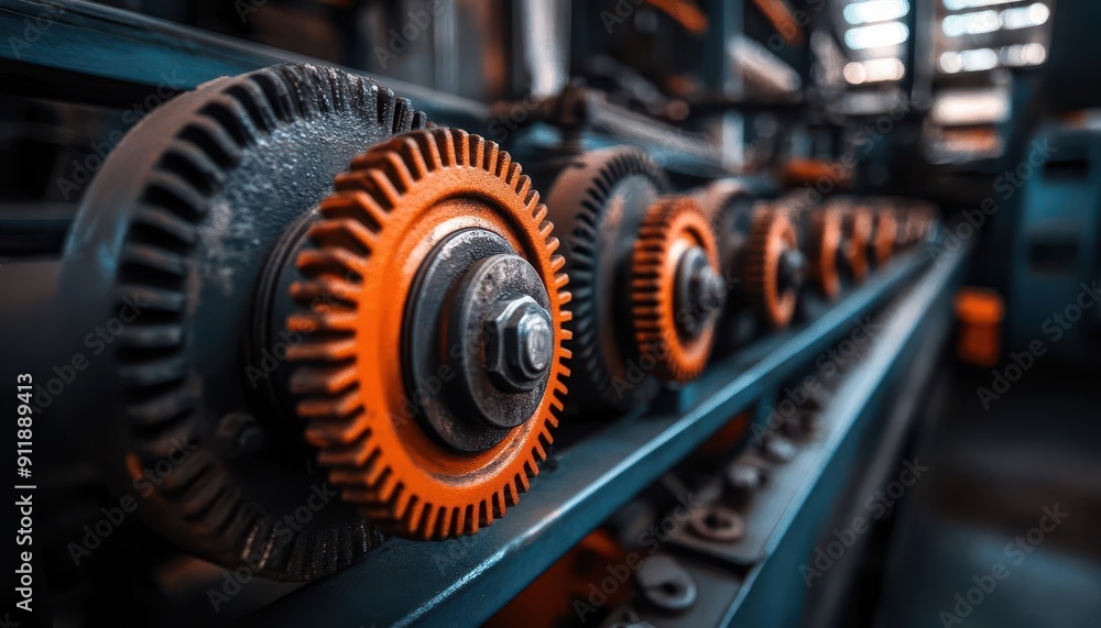 Fototapeta premium Industrial machinery, vibrant colors, close-up, industrial setting, detailed