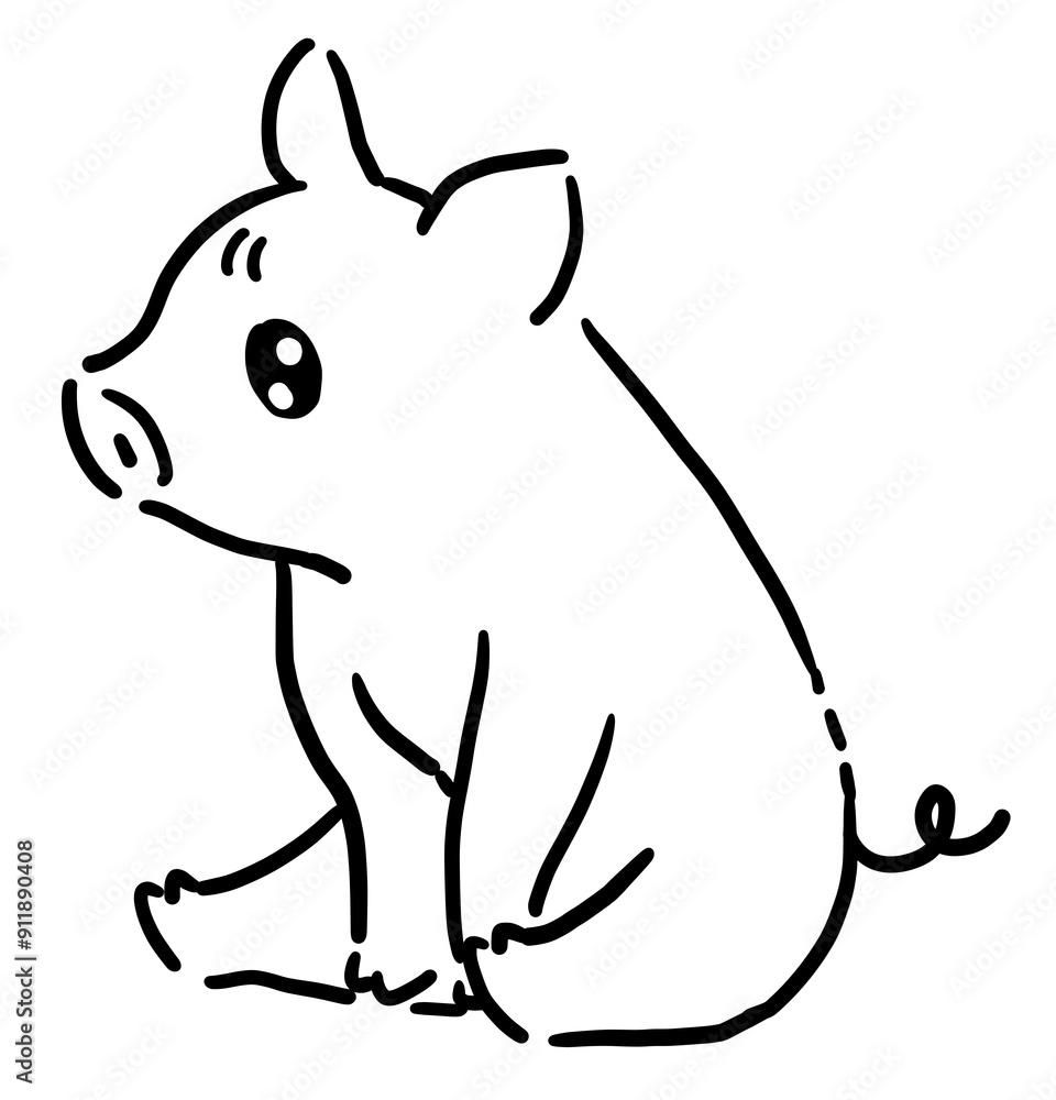 お座りをしているつぶらな瞳の子豚 白黒 お座りをしているつぶらな瞳の子豚 白黒