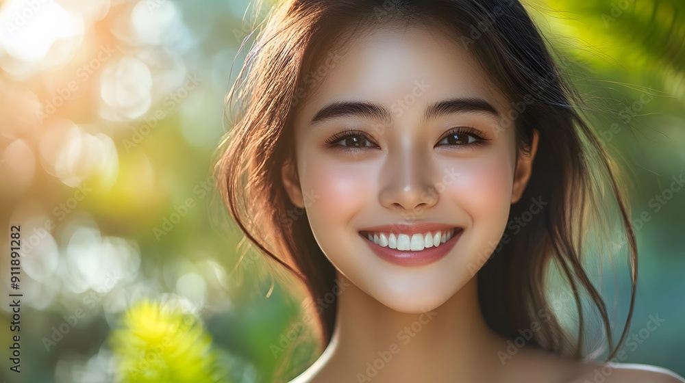 Radiant Beauty. Portrait of a smiling young Asian woman with flawless skin concept Radiant Beauty. Portrait of a smiling young Asian woman with flawless skin concept