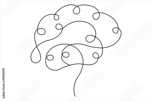Human brain continuous one line drawing of art vector illustration and intelligence outline concept
