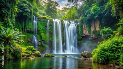 Majestic waterfall surrounded by lush greenery, waterfall, majestic, lush, greenery, nature, beautiful, scenery