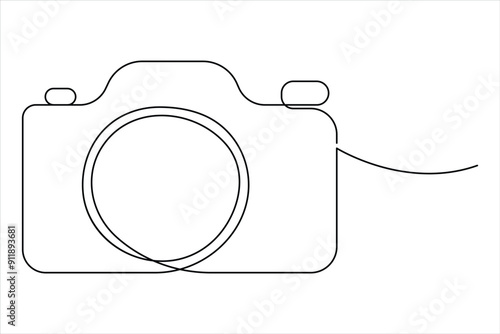 One continuous line drawing of camera linear style. Hand drawn minimalism design vector illustration.