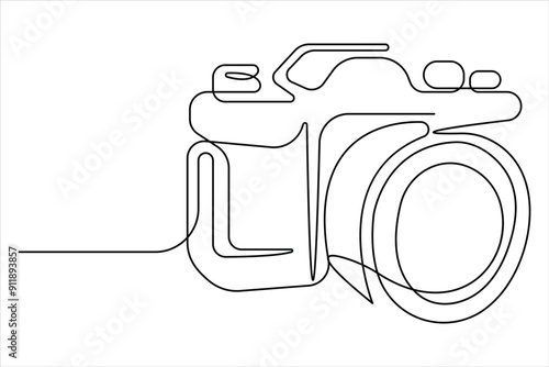 One continuous line drawing of camera linear style. Hand drawn minimalism design vector illustration.