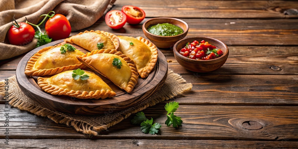 Mexican empanadas pies on a rustic wooden table , Mexican, empanadas, pies, dessert, savory, traditional, cuisine, baked Mexican empanadas pies on a rustic wooden table , Mexican, empanadas, pies, dessert, savory, traditional, cuisine, baked
