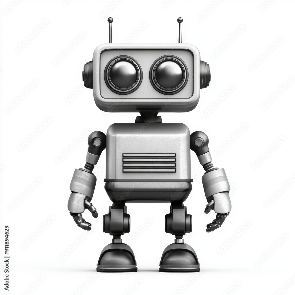 Futuristic Robot Icon in Grey Tones on White Background Futuristic Robot Icon in Grey Tones on White Background