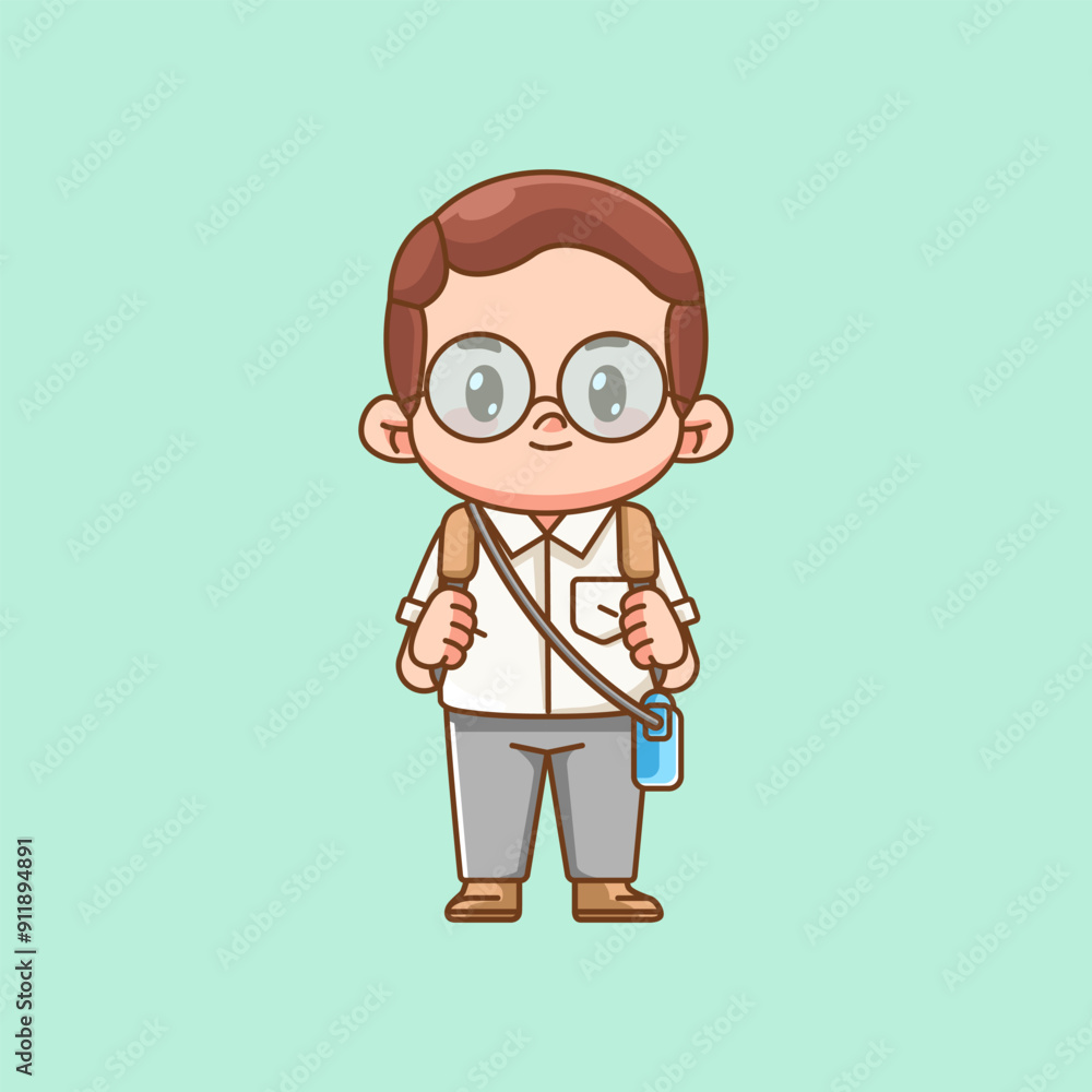 Cute nerd geek office workers happy kawaii chibi character mascot illustration Cute nerd geek office workers happy kawaii chibi character mascot illustration