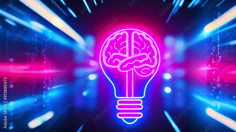 Neon Brain Bulb Concept. Neon Brain Bulb Concept.