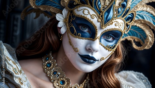 Woman Wearing Carnival Mask