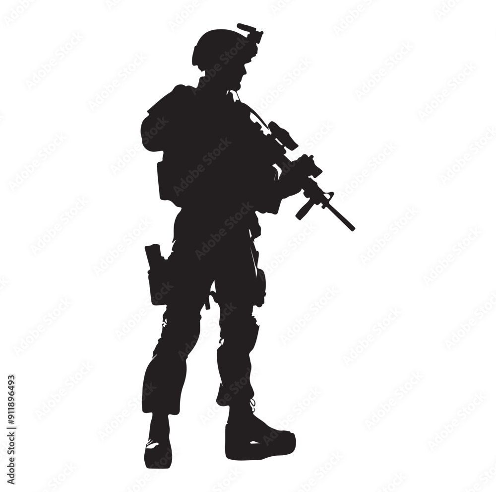 Soldier and Army Force vector silhouette black and white background. Soldier and Army Force vector silhouette black and white background.