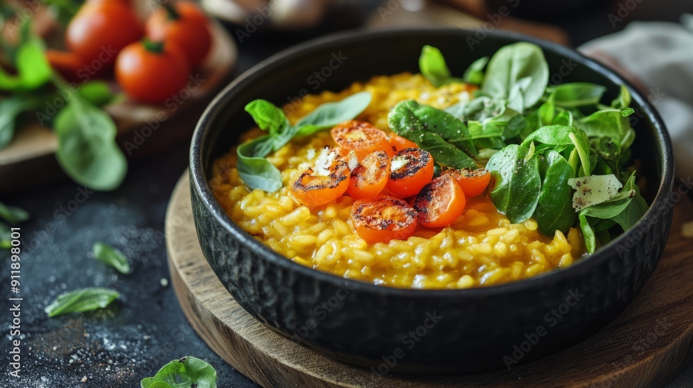 Pumpkin risotto, fresh salad lunch for kids Pumpkin risotto, fresh salad lunch for kids