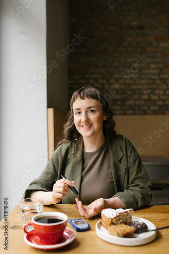 Diabetic woman in cafe photo