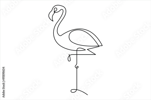 Flamingo continuous one line drawing of bird, flamingo simple contour drawing for modern minimalism design.