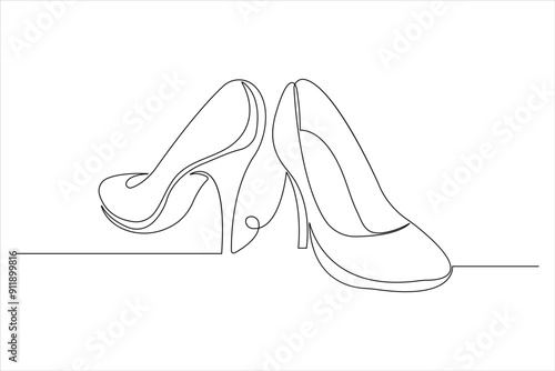 Continuous single one line drawing of woman high heeled beautiful fashion shoes vector illustration.