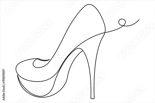 Continuous single one line drawing of woman high heeled beautiful fashion shoes vector illustration.